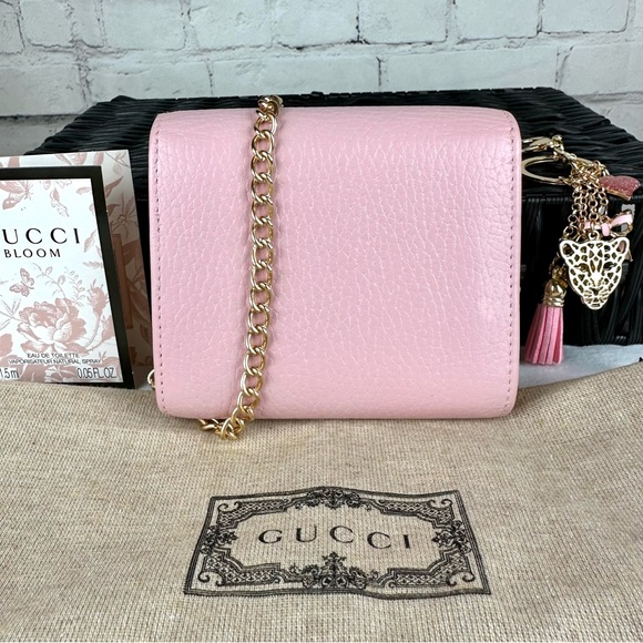 Gucci Marmont pink leather compact mini wallet crossbody or bum bag with chain - Picture 5 of 16